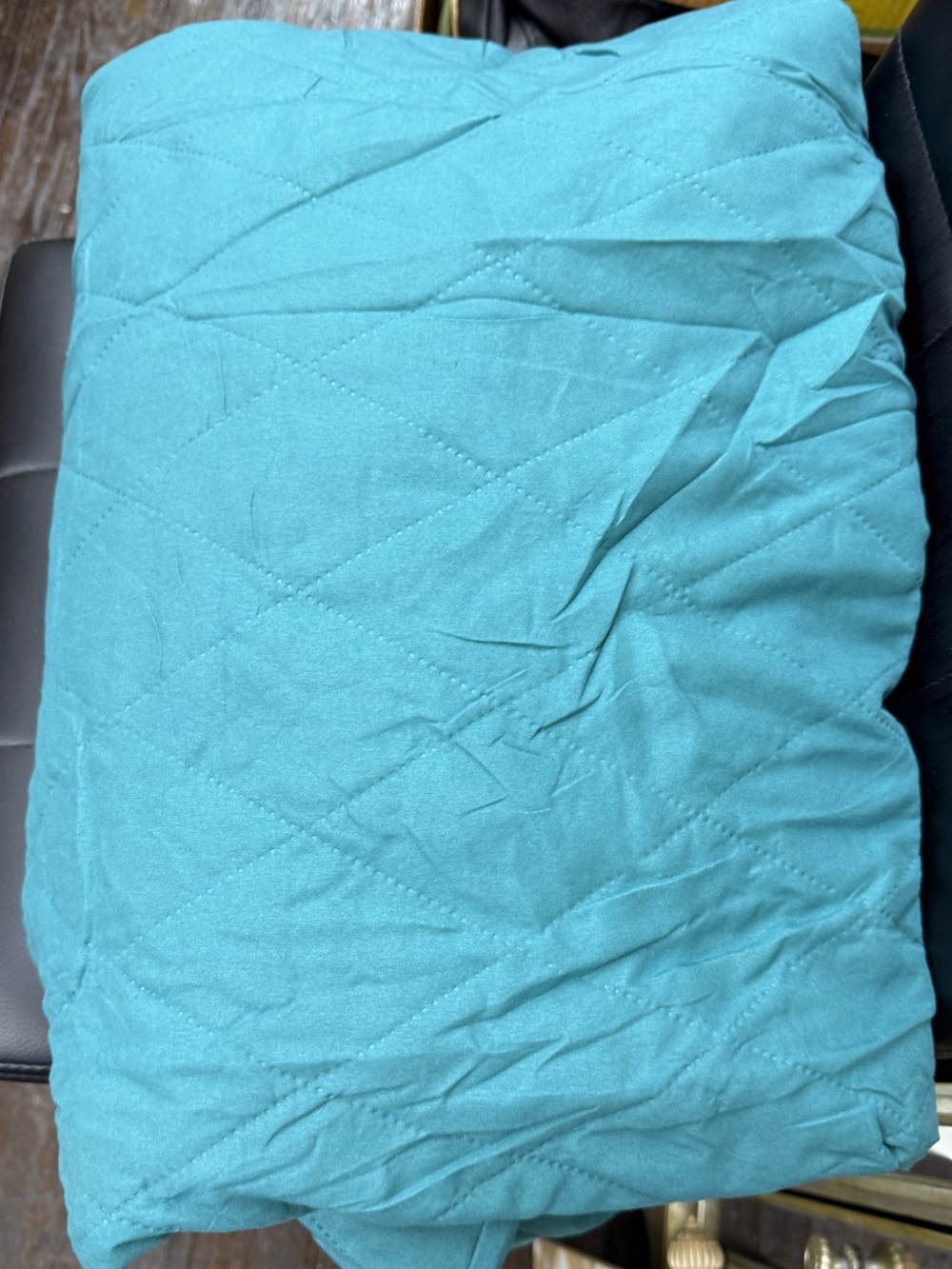 New Queen Quilted Fitted Sheet Teal Diamond Stitch  nwot